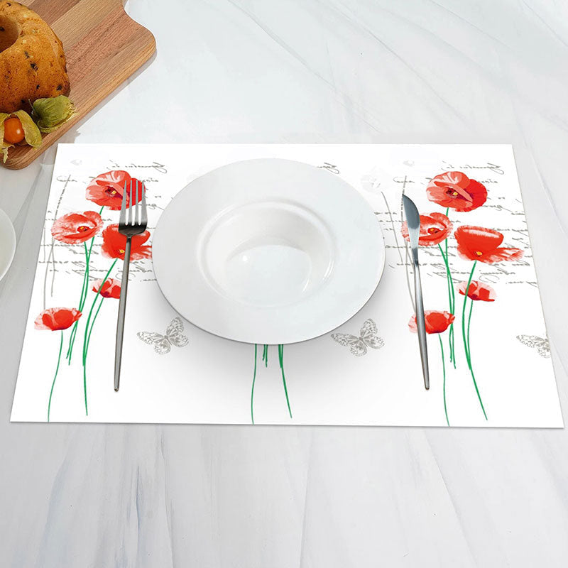 Aperturee - Handwriting Red Flowers Butterfly Set Of 4 Placemats