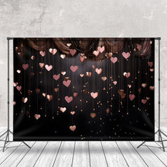 Aperturee - Hanging Pink Hearts Black Valentines Day Backdrop