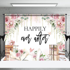 Aperturee - Happily Ever After Floral Books Backdrop For Wedding