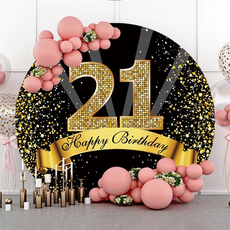 Aperturee Happy 21st Birthday Gold Ribbon Round Backdrops