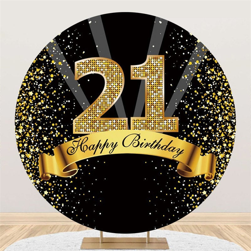 Aperturee Happy 21st Birthday Gold Ribbon Round Backdrops