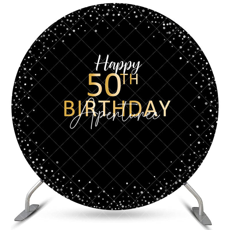 Aperturee Happy 50th Birthday Gold Silver Dots Round Backdrops