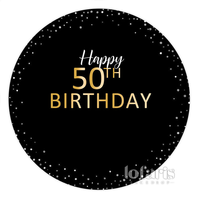 Aperturee Happy 50th Birthday Gold Silver Dots Round Backdrops