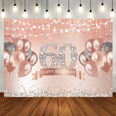 Aperturee - Happy 60th Birthday Pink Balloon Diamonds Giltter Backdrop