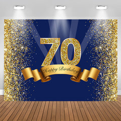 Aperturee - Happy 70th Birthday Gold Glitter Royal Blue Backdrop for Photo