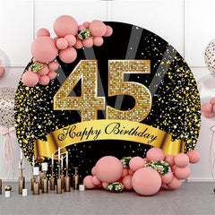 Aperturee Happy Birthday 45th Party Black Gold Glitter Round Backdrops