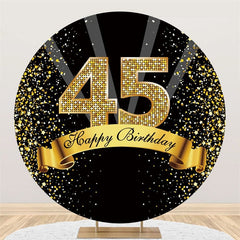 Aperturee Happy Birthday 45th Party Black Gold Glitter Round Backdrops