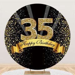 Aperturee Happy Birthday for 35th Black Gold Glitter Round Backdrops