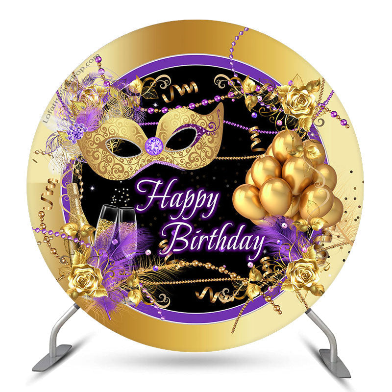 Aperturee Happy Birthday Gold Mask Balloon Round Backdrop