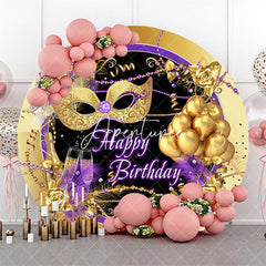 Aperturee Happy Birthday Gold Mask Balloon Round Backdrop