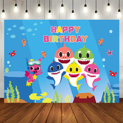 Aperturee - Happy Birthday Shark Baby Family Party Backdrop for Kids