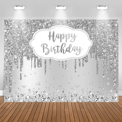 Aperturee - Happy Birthday Silver Glitter Diamonds Backdrop for Party