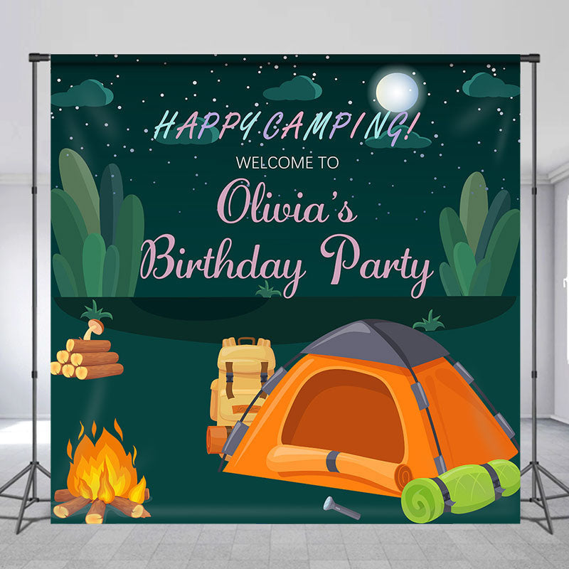 Aperturee - Happy Camping Custom Name Wild Birthday Backdrop