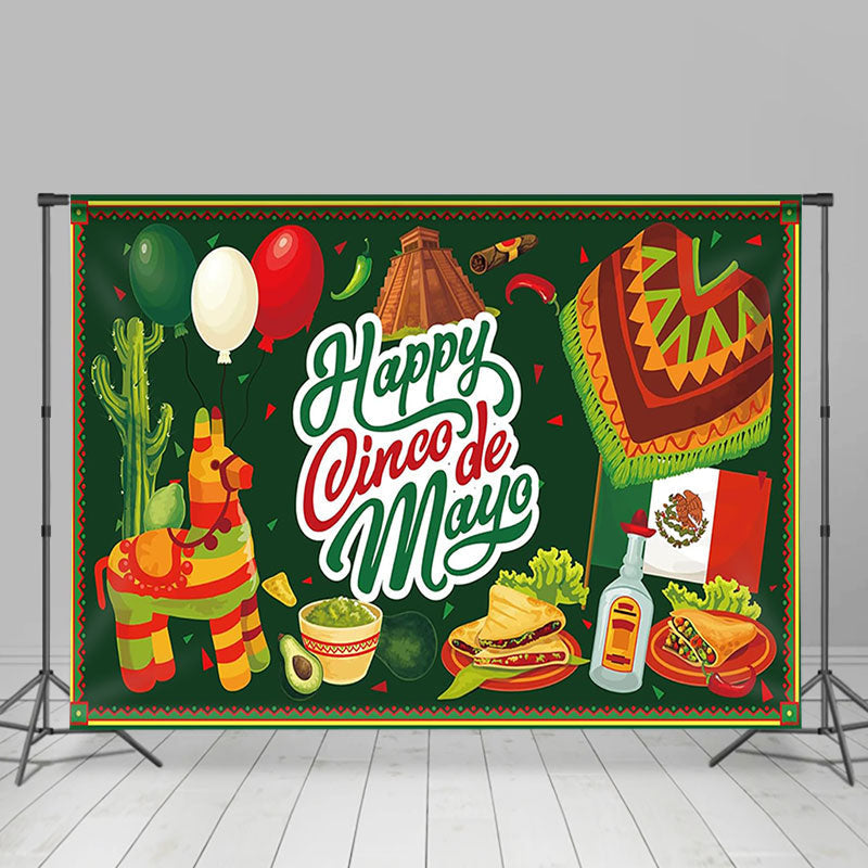 Aperturee - Happy Cinco De Mayo Green Mexican Fiesta Backdrop