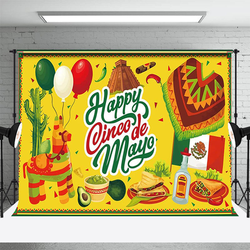 Aperturee - Happy Cinco De Mayo Yellow Mexico Fiesta Backdrop