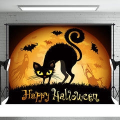 Aperturee - Happy Halloween Moon Black Cat Party Backdrop