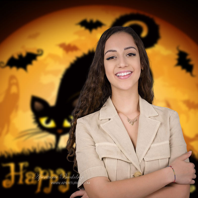 Aperturee - Happy Halloween Moon Black Cat Party Backdrop