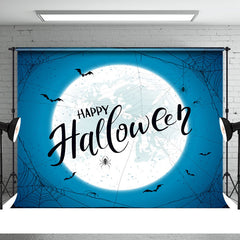 Aperturee - Happy Halloween Moon Blue Backdrop for Party