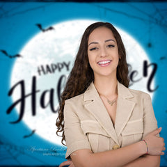 Aperturee - Happy Halloween Moon Blue Backdrop for Party