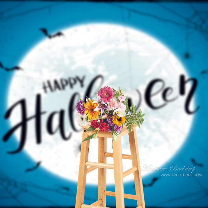 Aperturee - Happy Halloween Moon Blue Backdrop for Party