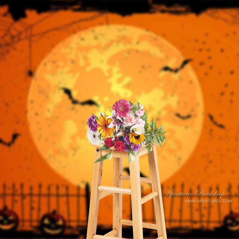 Aperturee - Happy Halloween Orange Pumpkin Lantern Moon Backdrop