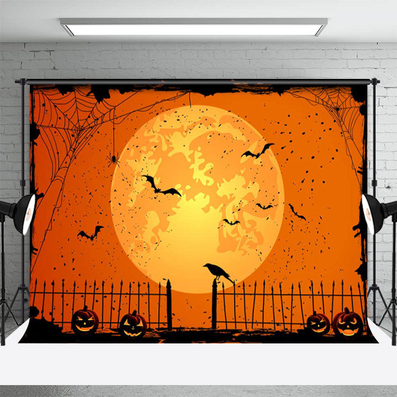 Aperturee - Happy Halloween Orange Pumpkin Lantern Moon Backdrop