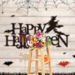 Aperturee - Happy Halloween Witch Bat Wood Theme Party Backdrop