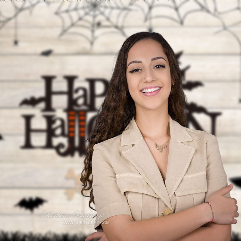 Aperturee - Happy Halloween Witch Bat Wood Theme Party Backdrop