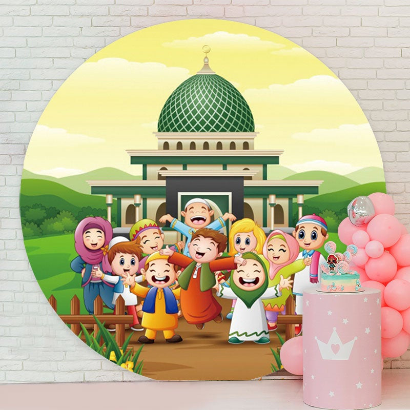 Aperturee - Happy Kids And Castle Round Birthday Backdrop