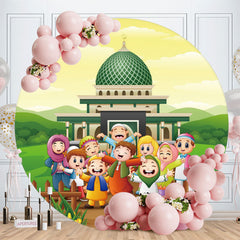 Aperturee - Happy Kids And Castle Round Birthday Backdrop