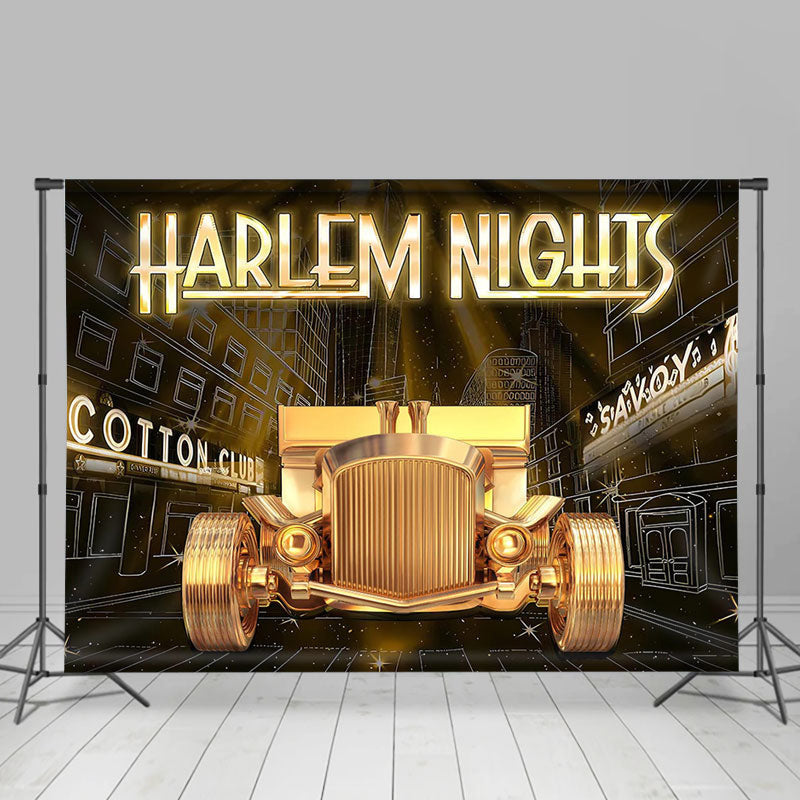 Aperturee - Harlem Night Gold Vintage Car Party Backdrop For Photo