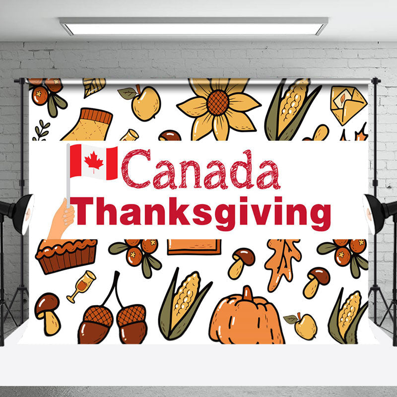 Aperturee - Harvest Fruits Canada Flag Thanksgiving Backdrop