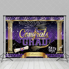 Aperturee - Hats Off Purple Golden Pole Graduation Backdrop