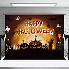 Aperturee - Haunted Happy Halloween Scary Pumpkins Backdrop