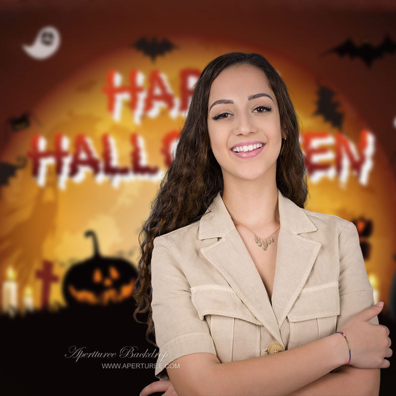 Aperturee - Haunted Happy Halloween Scary Pumpkins Backdrop