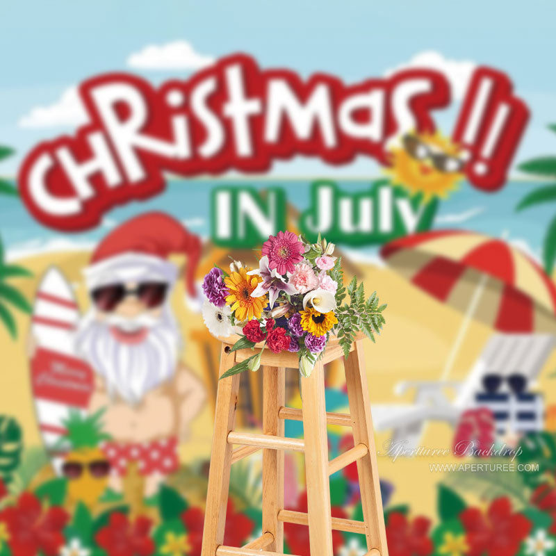 Aperturee - Hawaii Beach Bar Floral Christmas In July Backdrop