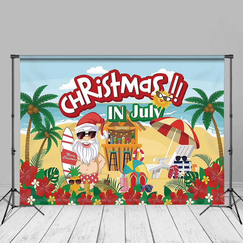 Aperturee - Hawaii Beach Bar Floral Christmas In July Backdrop