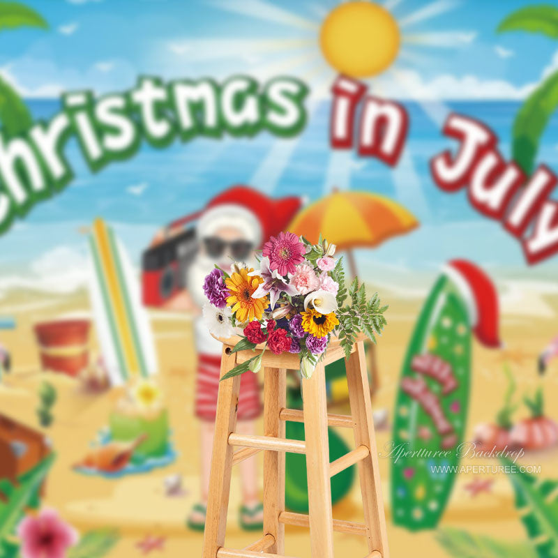 Aperturee - Hawaii Beach Holiday Santa Christmas In July Backdrop