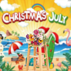 Aperturee - Hawaii Blue Sea Beach Santa Christmas In July Backdrop