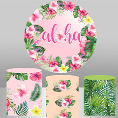 Aperturee Hawaii Leaves Floral Round Birthday Backdrop Kit