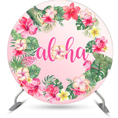 Aperturee - Hawaii Leaves Floral Round Birthday Backdrop Kit