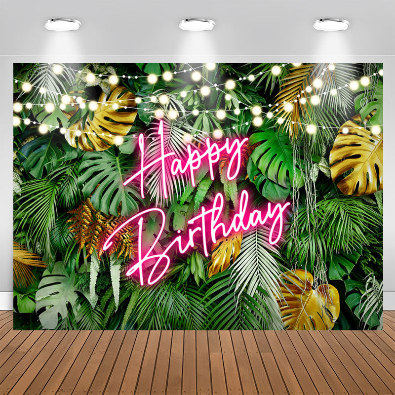 Aperturee - Hawaii Night Coconut Lights Happy Birthday Backdrop