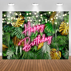 Aperturee - Hawaii Night Coconut Lights Happy Birthday Backdrop