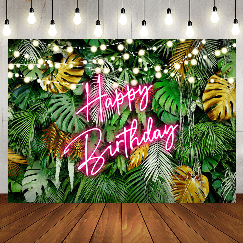 Aperturee - Hawaii Night Coconut Lights Happy Birthday Backdrop