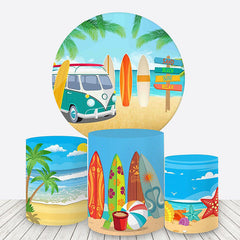 Aperturee Hawaii Seaside Palm Tree Summer Round Backdrop Kit