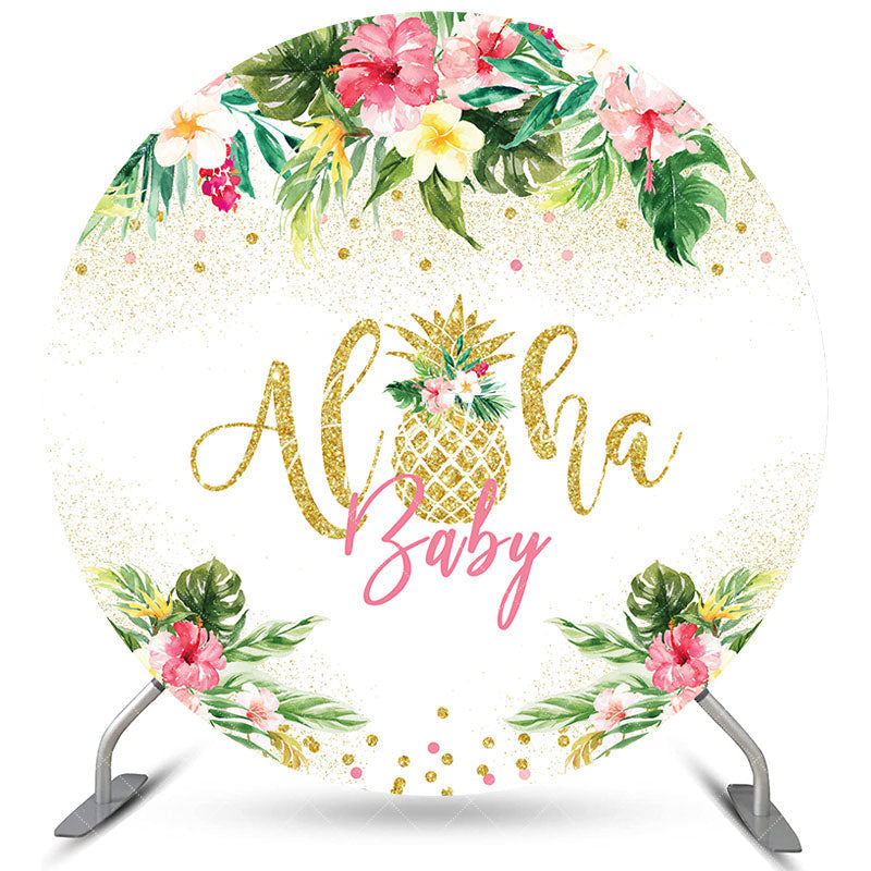 Aperturee Hawaii Themed Aloha Lovely Circle Baby Shower Backdrop