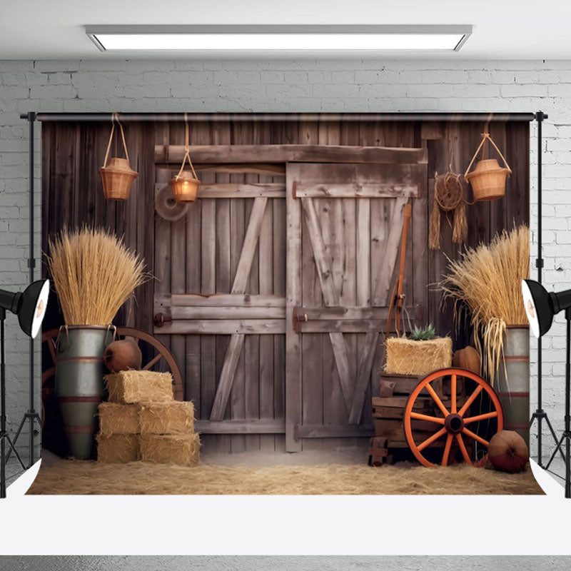 Aperturee - Hay Cowboy Rustic Wood Barn Door Backdrop For Photo