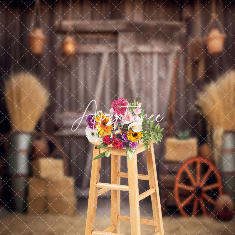 Aperturee - Hay Cowboy Rustic Wood Barn Door Backdrop For Photo