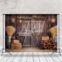 Aperturee - Hay Cowboy Rustic Wood Barn Door Backdrop For Photo