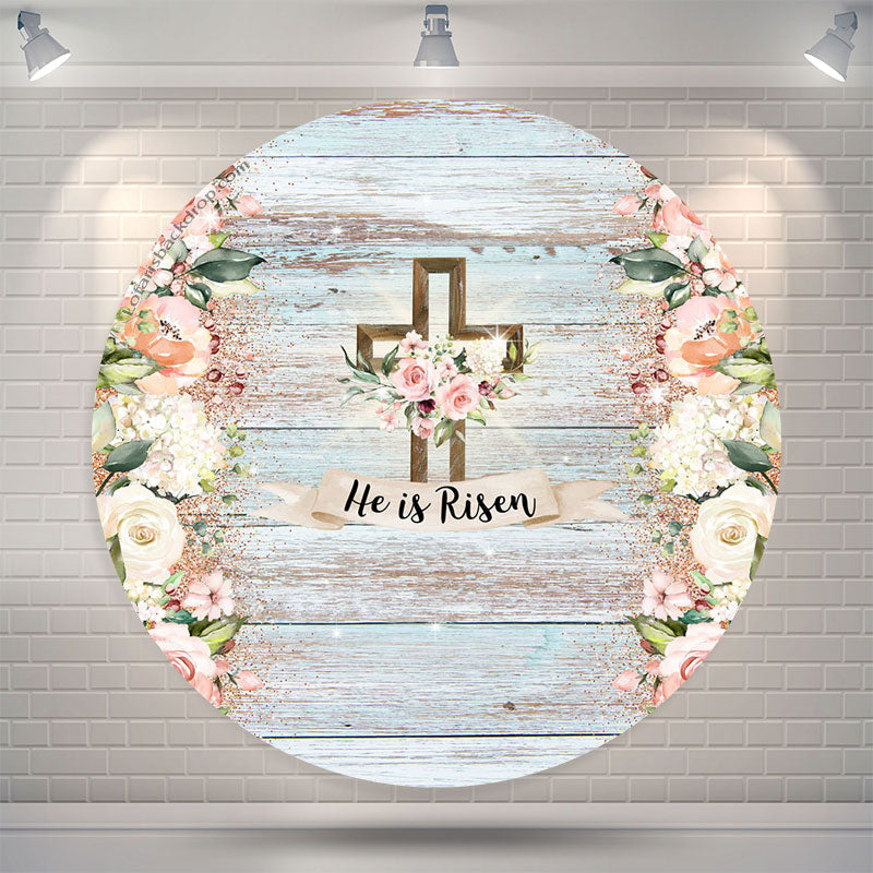 Aperturee - He Is Resen Floral Wooden Circle Easter Backdrop